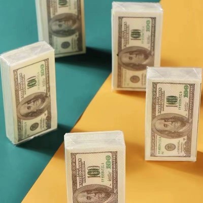 仿真美元印花纸巾原木浆餐巾纸便携手帕纸美钞抽纸卷纸系列代发图4