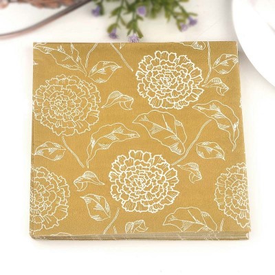 色玫瑰印花餐巾纸餐垫纸线描花朵口布婚宴餐厅杯花纸一件代发图5