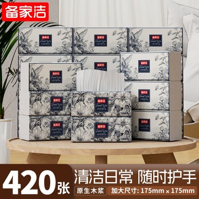 备佳洁纸抽整箱复古插画大包纸巾原生木浆家用卫生纸餐巾纸批发图2