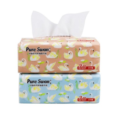PureSwan 15*19cm 3层100抽木浆抽纸 细腻柔软 软抽现货一箱36包图3