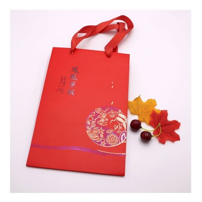 手提纸袋定制白卡牛皮纸覆膜红色方底纸袋定做茶业包装礼品袋定制图4