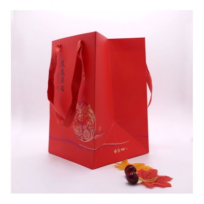 手提纸袋定制白卡牛皮纸覆膜红色方底纸袋定做茶业包装礼品袋定制图3
