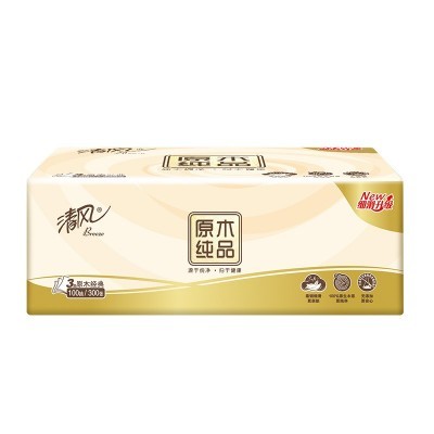 清风原木纯品3层100抽/包抽取式面巾纸餐巾纸纸巾抽纸宿 舍实惠装图3