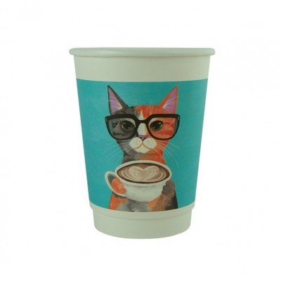 百旺一次性咖啡纸杯热饮卡通双层加厚带盖奶茶外带打包杯子咖啡杯图5