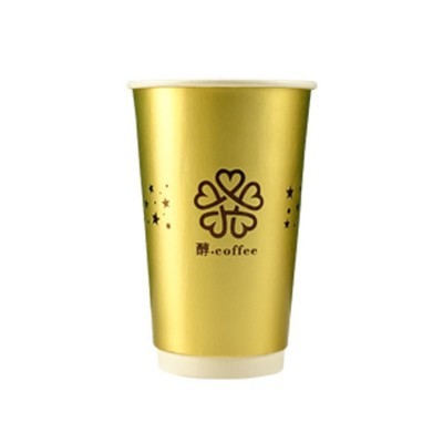 一次性咖啡奶茶纸杯金色压纹双层中空铝箔隔热杯子厂家定制批发图5