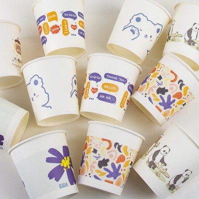 一次性200ml热饮卡通杯子批发加厚50只/装办公室家用可爱饮水纸杯图2