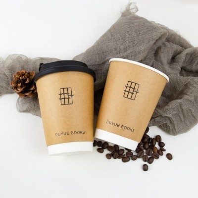 一次性双层牛皮加厚纸杯批发8-22oz定制logo奶茶咖啡打包牛皮纸杯图4