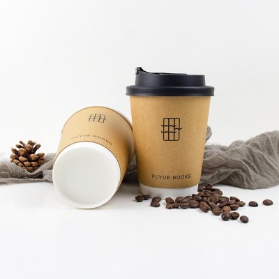 一次性双层牛皮加厚纸杯批发8-22oz定制logo奶茶咖啡打包牛皮纸杯图2