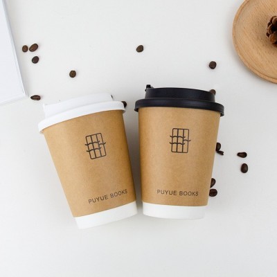 一次性双层牛皮加厚纸杯批发8-22oz定制logo奶茶咖啡打包牛皮纸杯图5