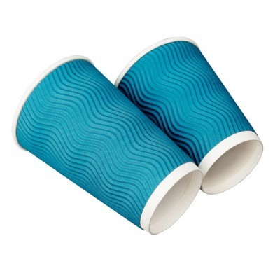 一次性瓦楞纸杯制定咖啡奶茶隔热外带打包纸杯现货批发蓝色热饮杯图5