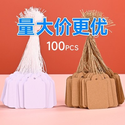 跨境咖色牛皮纸空白吊牌可手写白色细绵线价格标签纸吊牌35x45x25