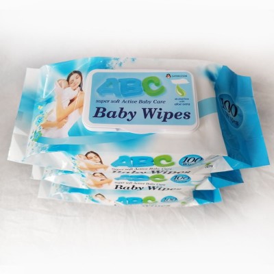 厂家现货批发 100片蓝色袋装加盖婴儿清洁湿巾 瑞丽缅甸可定做图2