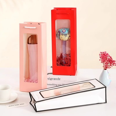 透明开窗红酒袋单支红酒手提包装袋三八节鲜花包装袋纸袋子