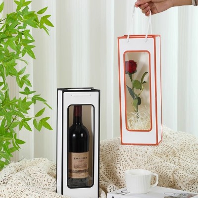 透明开窗红酒袋单支红酒手提包装袋三八节鲜花包装袋纸袋子图2