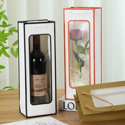 透明开窗红酒袋单支红酒手提包装袋三八节鲜花包装袋纸袋子图4