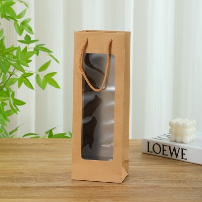 透明开窗红酒袋单支红酒手提包装袋三八节鲜花包装袋纸袋子图3