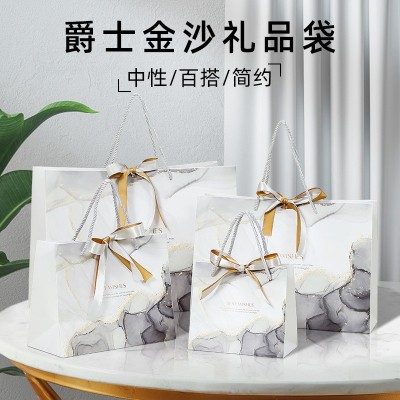 ins风礼品袋时尚蝴蝶结服装店包装袋大理石纹手提礼品袋lo go印刷图3