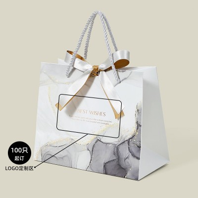ins风礼品袋时尚蝴蝶结服装店包装袋大理石纹手提礼品袋lo go印刷图4