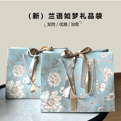 ins风礼品袋时尚蝴蝶结服装店包装袋大理石纹手提礼品袋lo go印刷图5