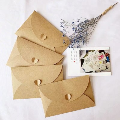 牛皮纸纸爱心扣信封高端商务明信片会员生日贺卡信封复古信封图4