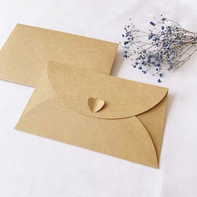 牛皮纸纸爱心扣信封高端商务明信片会员生日贺卡信封复古信封图3