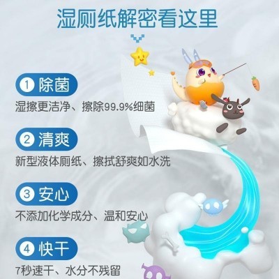 乐米奇湿厕纸80抽家用厕所湿巾纸杀菌擦屁股女性卫生专用可冲马桶图3