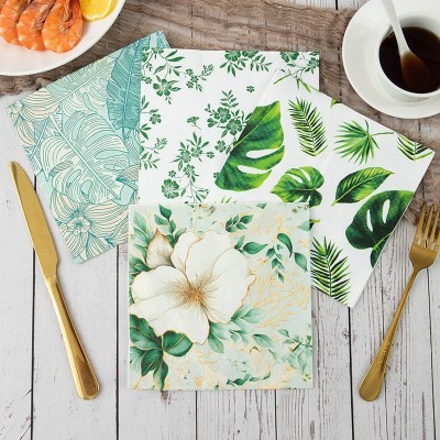 跨境彩色印花餐巾纸绿色植物系列家用餐桌装饰方巾纸花朵树叶纸巾图5