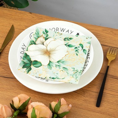 跨境彩色印花餐巾纸绿色植物系列家用餐桌装饰方巾纸花朵树叶纸巾图4