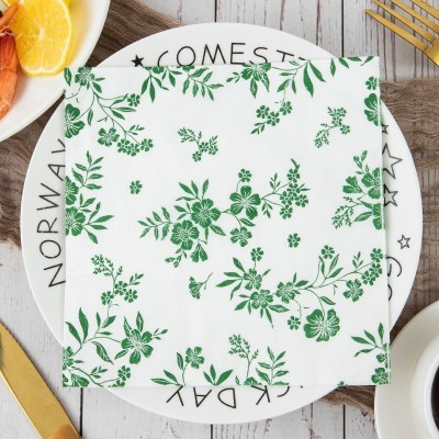 跨境彩色印花餐巾纸绿色植物系列家用餐桌装饰方巾纸花朵树叶纸巾