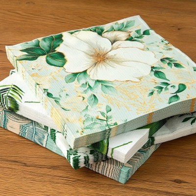 跨境彩色印花餐巾纸绿色植物系列家用餐桌装饰方巾纸花朵树叶纸巾图2