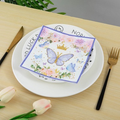 蝴蝶生日派对主题装饰纸巾跨境印花餐巾纸集会庆典方巾纸厂家批发图4