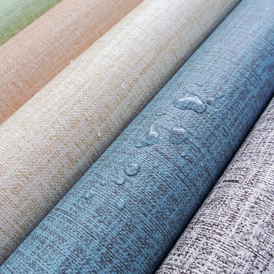 布纹墙纸自粘防水壁纸纯素色卧室客厅PVC麻布宿舍翻新贴纸批发图4