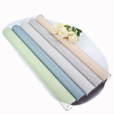 布纹墙纸自粘防水壁纸纯素色卧室客厅PVC麻布宿舍翻新贴纸批发图3