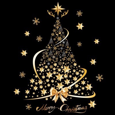 圣诞节金色星星圣诞树玻璃装饰贴画商城橱窗节日装饰贴 SDJ-34177图3