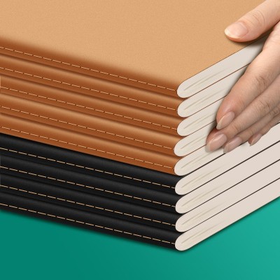 A5黑卡牛皮车线本简约封面B5加厚笔记本子A4横线方格英语空白本图2