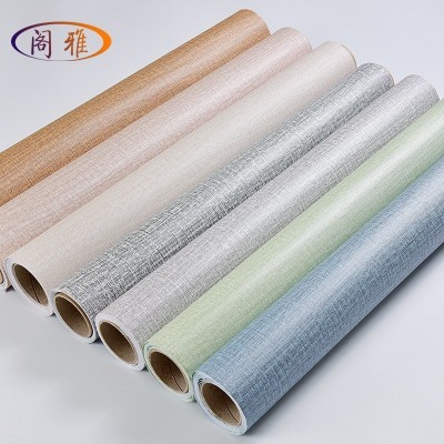 加厚自粘墙纸批发PVC布纹防水墙贴亚麻自贴壁纸卧室客厅宿舍小卷图4