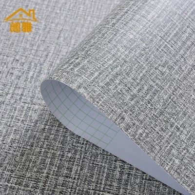 加厚自粘墙纸批发PVC布纹防水墙贴亚麻自贴壁纸卧室客厅宿舍小卷图3