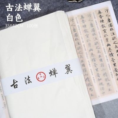 蝉翼古法竹浆皮纸雁皮手工宣纸草木染复古半生熟行书草书写经抄经图5