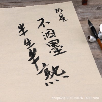 安徽泾县四尺仿古毛边纸半生半熟对开练习纸加厚宣纸书画纸批发图3