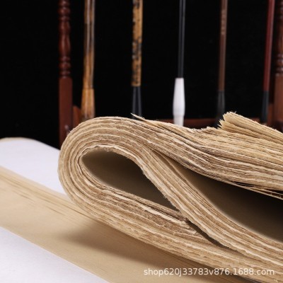 安徽泾县四尺仿古毛边纸半生半熟对开练习纸加厚宣纸书画纸批发图5