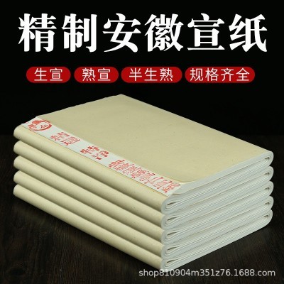 加厚四尺宣纸书法国画初学者练习毛笔字生宣纸四开半生半 熟纸批发图3