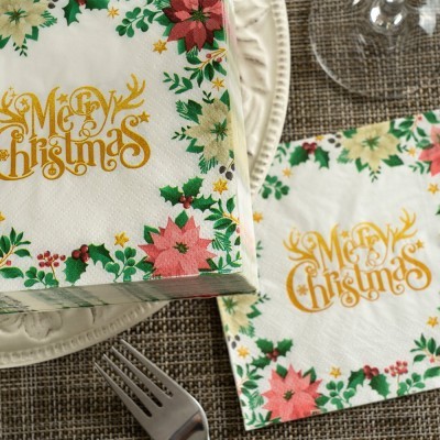 生产厂家花卉印花餐巾纸方形一次性餐巾纸18g两层彩色餐巾纸