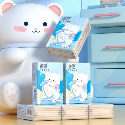 蓝漂工厂厂家批发竹浆本色迷你手帕纸10包条装便捷式小包纸巾