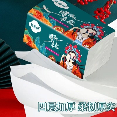抽纸巾整箱家用四层加厚抽纸柔纸巾餐巾纸国潮风款实惠装抽纸批发图3