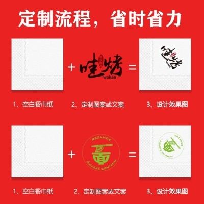 方形餐巾纸定 制印花原生木浆方形纸巾酒店印字餐饮广告抽纸批发图5