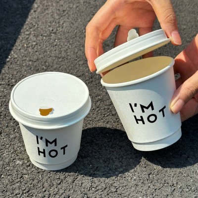 一次性咖啡店热饮专用纸杯商用ins风外卖打包纸盖外带杯 咖啡杯子图3