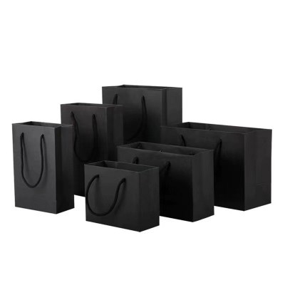 现货批发黑色礼品袋服装店手提袋黑卡纸袋定 做印LOGO 手提袋厂家