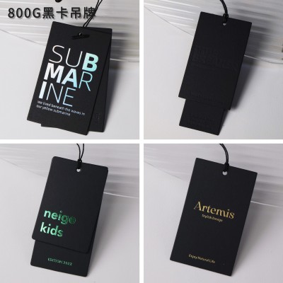 黑卡吊牌定制多种后工艺烫金凹压击凸切异形服装高档标签logo厚纸图3