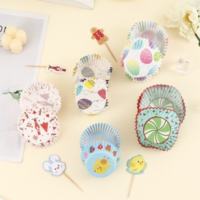跨境蛋糕纸杯彩色印花机制杯一次性防油蛋糕杯甜品蛋糕纸托图3
