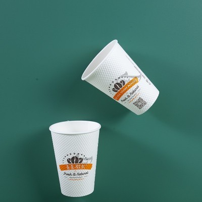 定制压纹纸杯 玉米颗粒一次性纸杯 带盖创意超厚隔热防烫双层咖啡图3